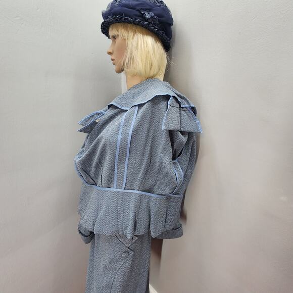 40s Vintage Custom Made Blue Gabardine Skirt (s) Suit - M - Picture 8 of 11